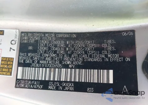 2007 Toyota Fj Cruiser from USA, damaged, VIN JTEBU11FX70026505